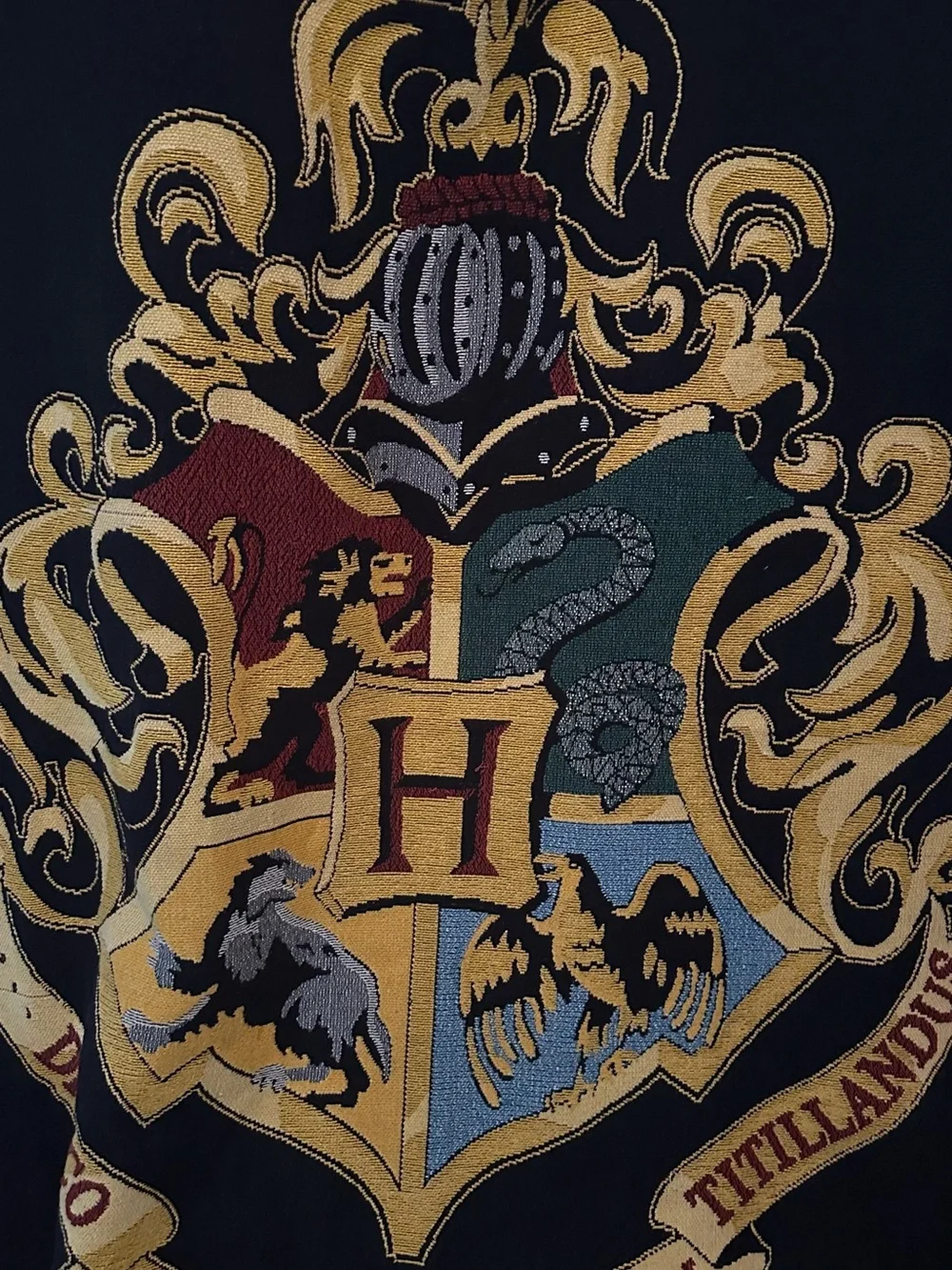 Embroidered Hogwarts Crest Blanket- Black, Gold, Red, Green, Blue
